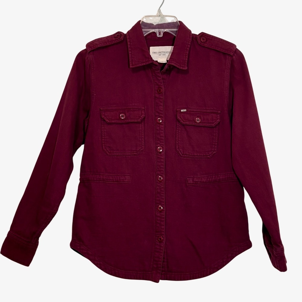 Obey‎ Propaganda - Size Med Burgundy Utility Shirt Jacket Military Twill
